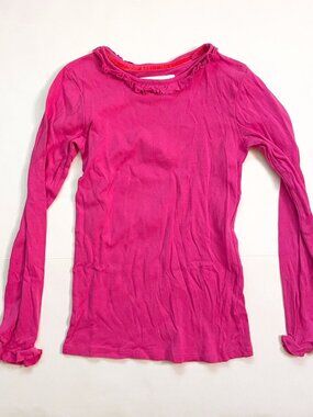 Mini Boden Pink Ruffle Pointelle Tee, Size 13/14